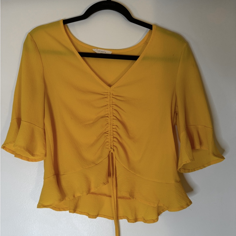 Nordstrom yellow cinched top - semi cropped with flowy sleeves